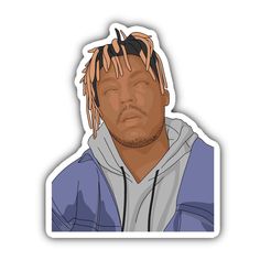 a sticker of a man with dreadlocks on his head, wearing a hoodie