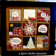 a wooden frame with christmas cards on it