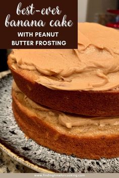 Best Banana Cake with Peanut Butter Frosting | This banana cake recipe is moist & soft, and paired with peanut butter it's perfect.  Peanut butter & banana dessert recipe, an easy way to use up ripe bananas! Cake ideas, dessert recipes #banana #peanutbutter #bananacake #cakerecipes #dessert Best Peanut Butter Frosting, Best Banana Cake, Cake With Peanut Butter Frosting, Peanut Cake, Peanut Butter Icing, Banana Buttermilk, Peanut Recipes, Banana Cake Recipe