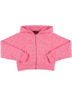 Cotton zip-up sweatshirt hoodie - Pink - Girls - Versace - Non-detachable hood. Front zip closure. Ribbed cuffs and hem. All over print placement may vary. Two side pockets Cute Tattoos For Women, Chill Outfits, Clothing Websites, Print Placement, Streetwear Tshirt, Simple Trendy Outfits