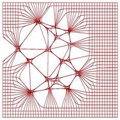 an abstract drawing with lines and shapes in red on a white background that appears to be made from graph paper