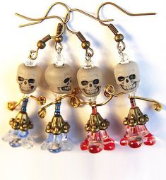 Fun Halloween Costume Accessory Skull Glow in the Dark Earrings day of the dead Resistor Electronic Halloween Beaded Jewelry, Dark Earrings, Dark Skull, Dark Jewelry, Skeleton Earrings, Smart Jewelry, Halloween Beads, Geode Earrings, Skull Jewelry