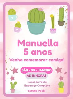 the poster for an event with cactuses and cacti in pink, yellow and green