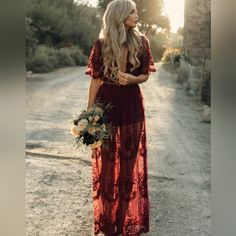 Material:Floral Lace Maxi Dress Is Made Of Soft And Comfortable Lace.Skin-Friendly,Breathe Freely,Comfortable To Wear. Features:This Beautiful Bohemian Maxi Dress Overlays A Romper Lining.V-Neck,Short Sleeve,Hidden Zipper Closure,Slits On Both Sides,Sheer Back,High Wasit,Scalloped Trim.You Will Be Sure To Stand Out In This Cute Flowy Romper Dress. Category:Womens Wedding Guest Dress/White Wedding Dress Romper/Beach Rompers For Women Summer/Romper Dress For Wedding Guest/Beach Wedding Guest Dress Bridesmaid Dresses With Cowboy Boots Formal, Semi Formal Mujer, Side Split Maxi Dress, Boho Mode, Long Romper, Split Maxi Dress, Floral Outfit, Boho Lace, Overlay Dress