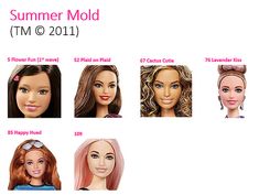 an image of barbie dolls with different hair styles and makeup looks for the summer mold