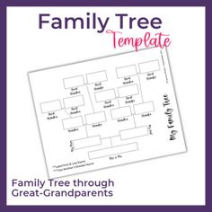 the family tree template is shown in purple and white, with text that reads family tree template