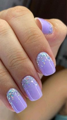 Lavender Dip Nails, Lavender Gel Nails, Rave Nails, Purple Gel Nails, Purple Nail Designs, Dip Nails, Finger Nails, Cute Gel Nails, Sparkle Nails