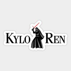 the kylo ren sticker is shown in black and white with a red light saber