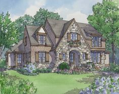 this is an artist's rendering of the front elevation of these european home plans