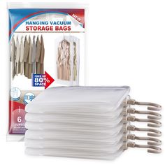 10 pack hanging vacuum storage bags with clips for clothes and other household items, white