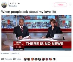 two people sitting at a table with laptops in front of them and the caption says, when people ask me when i'm getting married there is no news