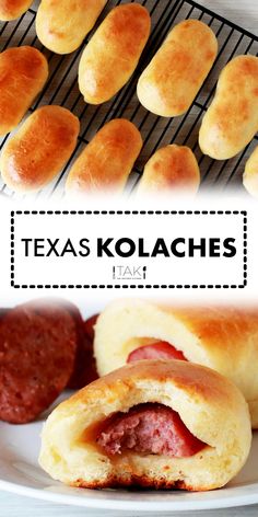 some food that is on a plate and in front of the words texas kolaches