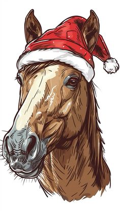 a horse wearing a santa hat on its head