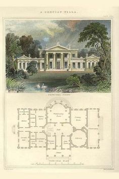 an old house with plans for the front and back of it, as well as other architectural