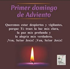 a candle with the words primer domino de adviento written in spanish