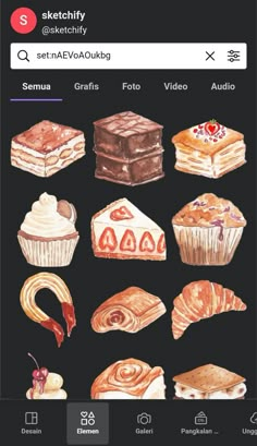 an iphone screen showing different types of food and desserts on the same page, including cakes