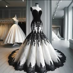 a black and white dress on display in a store