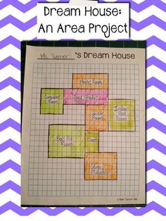 the dream house an area project is shown in purple and white chevrons with words on