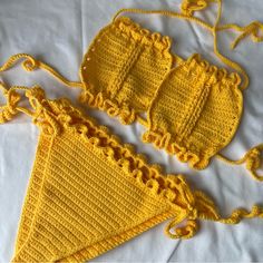 100% Handmade By Yours Truly. 100% Brand New. Unique Style Makes Its Way To Your Swimwear Collection This Season. Adjustable Side Tie Bikini Top And Bottom No Refund. No Return. No Exchange. Yellow Fitted Cotton Swimwear, Yellow Cotton Swimwear For Beach, Crochet Swimsuits Pattern, Crochet Bathing Suits, Crochet Swimsuit, Crochet Swim, Crochet Inspo, Crochet Clothing, Crochet Stuff