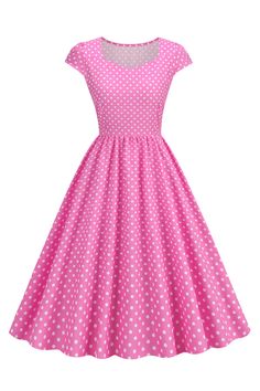 ZAPAKA Women Vintage Dress A Line Polka Dots Swing 1950s Dress Midi Dress Wedding, Vintage Dresses Cheap, Vintage Dresses Online, Farm Dress, Pleated Neckline, Pink Polka Dot Dress, Wedding Tea, Fit Summer, Retro Vintage Dresses