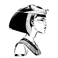 an egyptian woman in black and white, with the headdress on her head