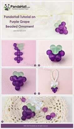 the instructions for how to make an adorable purple flower broochle with pearls and pearls