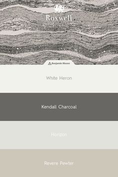 the color scheme for white heron and neutral gray, with text that reads roxweh