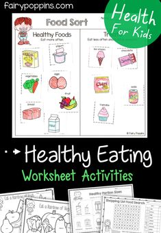 healthy eating worksheet activities for kids to help them learn how to eat food