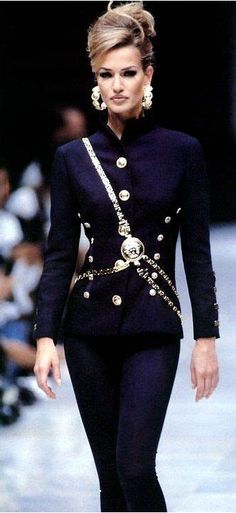 1990 Style, Military Inspired Fashion, Karen Mulder, Linda Evangelista, Claudia Schiffer, Norma Jeane, A Jacket, Cindy Crawford