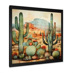 a painting of cactuses in the desert