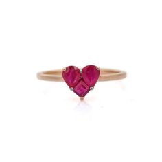 This is part of Chairish’s Fine Jewelry assortment.  Dainty Ruby Heart Ring Set in 18K Gold featuring natural ruby of 0.8 carats. The gorgeous handcrafted ring goes with every style, every occasion or any outfit.  Ruby improves mental strength.  Designed with pear and square cut ruby pressure set in center making a dainty heart that makes it a perfect fit to wear it on your wedding or style it with any of your basic outfit to give it a glam. This is a perfect Handmade Jewelry, Bridal Shower Gift, Secret Santa Gift, Gift For Sister, Mother Daughter Gift, Bride To Be Gift, Bridesmaid Gift, Thanksgiving Gift, BFF Gift, Best Friend Gift, Anniversary Present, Wife Gift, Halloween Gift, Christmas Gift or any Holiday Gift for Mother, Sister, Daughter, Grandma, Fiancé, Girlfriend, Valentine, Famil Heart-shaped 14k Gold Ruby Promise Ring, 14k Gold Heart-shaped Ruby Promise Ring, Ruby Diamond Ring With Rose Cut For Proposal, Valentine's Day Ruby Yellow Gold Ring, Valentine's Day Rose Cut Diamond Rings, 14k Gold Heart-shaped Ruby Ring For Promise, Heart-shaped Ruby Ring For Valentine's Day, Pink Heart Cut Ruby Ring For Valentine's Day, Heart Cut Diamond Ruby Ring For Promise