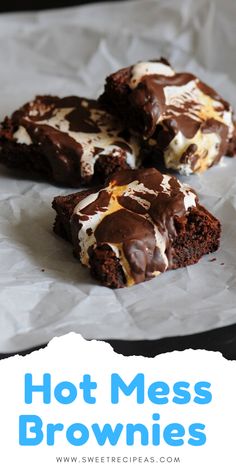 chocolate brownies with marshmallows on top and text overlay reading hot mess brownies