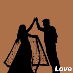 a man and woman holding hands in silhouette against an orange background with the words love on it