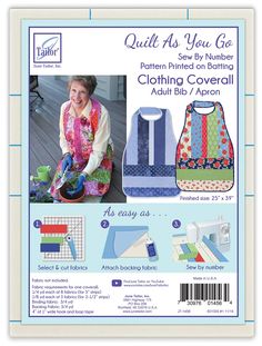 the sewing pattern for quilts as you go by number, featuring an apron and apron