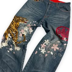 Tiger Jeans, Silly Clothes, Cool Pants, Custom Jeans, Cute Clothing