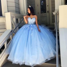 Sky Blue Princess Sexy Lace Quinceanera Prom Dresses Sweetheart Beaded Hand Made Flowers Tulle Evening Party Sweet 16 Dress Gala on Storenvy Sky Blue Quinceanera Dresses, Blue Ball Gown, Dresses With Appliques, Prom Evening Dresses, Quinceñera Dresses, Quinceanera Dresses Blue, Pretty Quinceanera Dresses, Quince Dress, Sweetheart Prom Dress