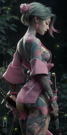 Female Samurai, Geisha Art, Samurai Art, Female Tattoo, Female Character Design, Digital Art Girl, Fantasy Character Design, Female Art, Cyberpunk