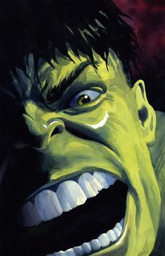 a painting of a green monster with his mouth open