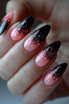 Dip Powder Nails 2024, Pink Purple Nail Designs, Acrylic Nail Designs Ombre, Nail Inspo Trendy, Witchy Nails, Pink Ombre Nails, Goth Nails, Pink Nail, Nails 2024