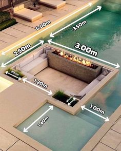 an outdoor fire pit is shown with measurements