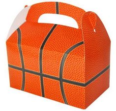 an orange and black basketball shaped box