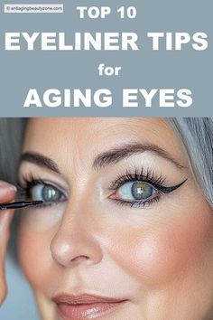 Eyeliner On Older Women Eyes, Eyeliner Tutorial For Round Eyes, Eyeliner For Women In Their 40s, Eyeliner To Make Eyes Look Bigger, Eye Makeup For 50 Year Old Women, French Eyeliner, Eyeliner Over 40, Eyeliner Over 40 For Women, How To Apply Eyeliner For Older Women