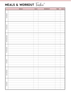 a printable meal and workout tracker