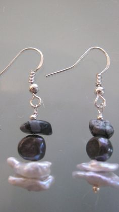 Keisha Pearl, Black Snowflake Obsidian Freshwater Pearl and 925 Silver Earrings.  Complete with gift box. Swarovski Crystal Drop Earrings, Freshwater Pearl Drop Earrings, Pearl Accessories, Coin Pearls, Snowflake Obsidian, Pearl Leather, Wire Wrapped Earrings, Silver 925 Necklace, 925 Silver Earrings