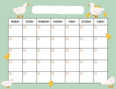 a printable calendar with ducks on it