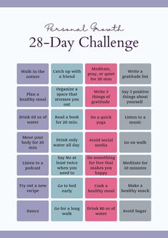 31 Days Of Mental Wellness Challenge, 21 Days Self Care Challenge, Monthly Health Challenges, 7 Days Challenge Self Care, Monthly Challenge Ideas Self Care, Weekly Challenges Self Care, Personal Goals List, Spring Challenge, Self Esteem Activities