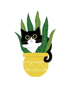 Cat gift, Cat gift for cat lovers, Cat print, Cat print wall art, Cat printable, Cat printable art, Cat plant pot Cat Plant Pot, Wall Art Cat, Intuitive Artists, Cat Printable, Cat Plants, Animal Doodles, Animal Wall Art