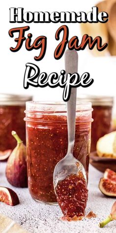 homemade fig jam recipe in a jar with spoon