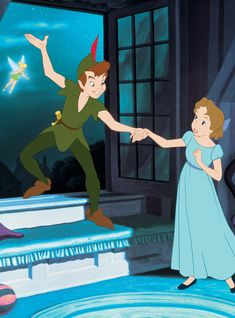 peter pan and tinkerbell dancing together in the animated version of peter pan's fairy tale