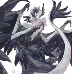 a drawing of a demon with wings and eyes